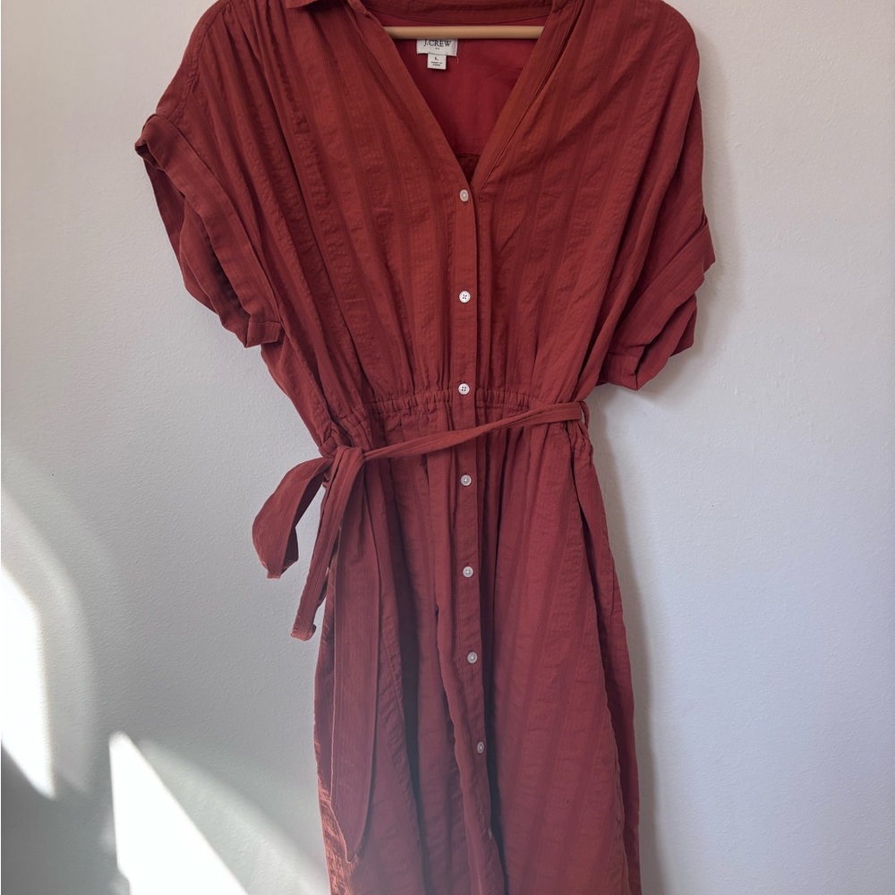 J. Crew Rust Button-Front Midi Dress